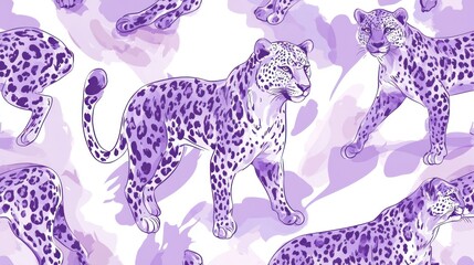 Lavender leopard seamless pattern. Fashion fabric print. Vector hand drawn illustration