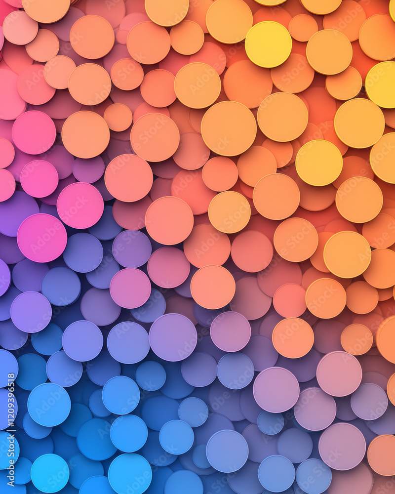 Poster A vibrant digital pixel pattern of overlapping colorful circles with radiant neon gradients, creating a dynamic and engaging composition,