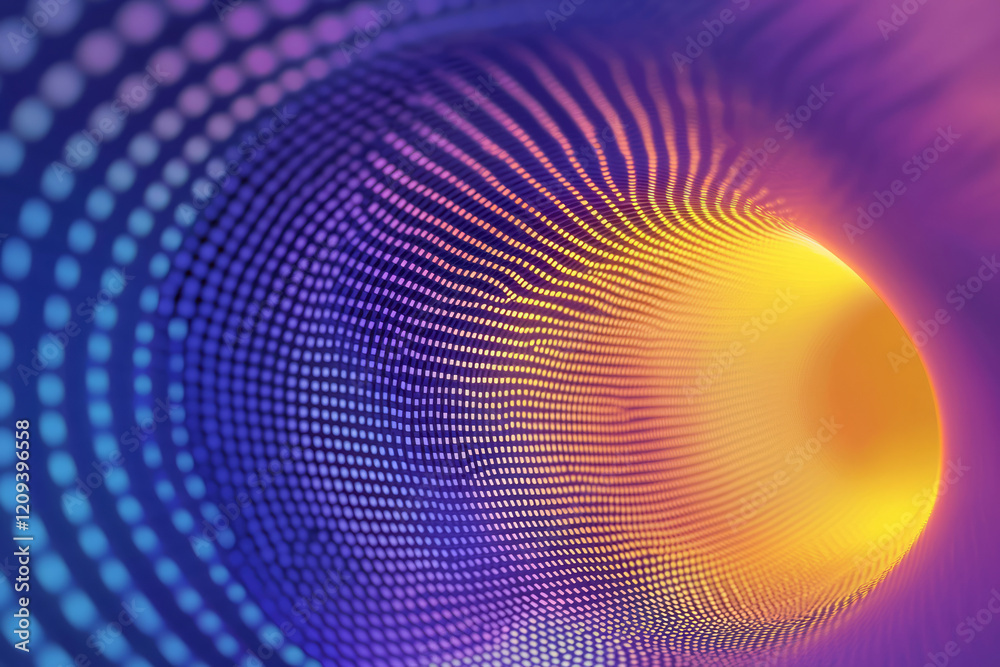 Poster A captivating abstract digital design with colorful pixels forming radiant circular gradients in neon purple and yellow, creating a lively atmosphere,