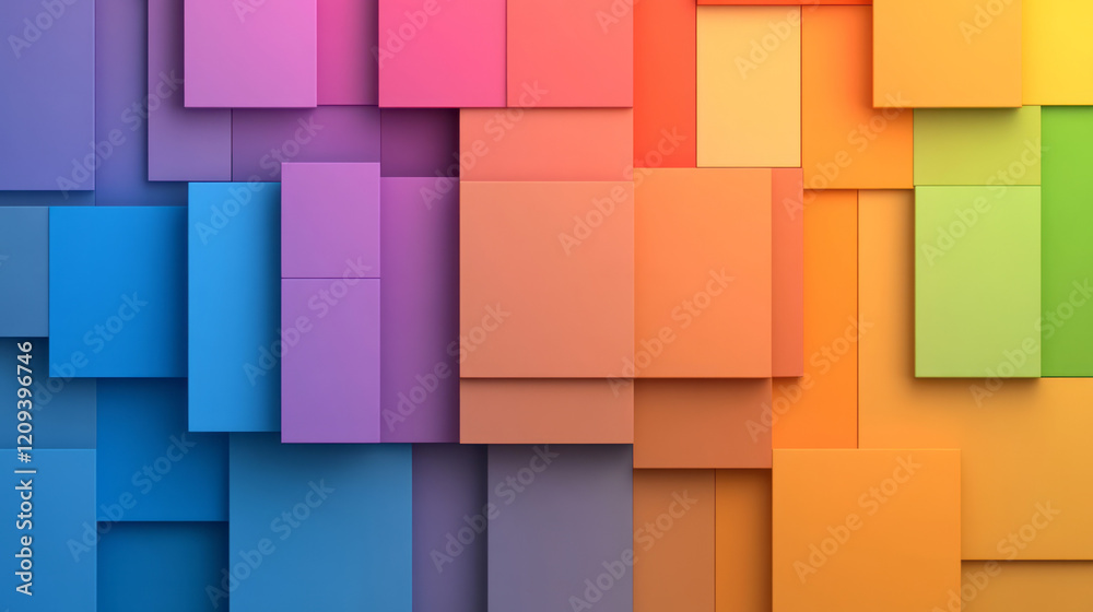 Aufkleber a sleek abstract 3d structure with stacked squares in bold colors like crimson, sapphire, and lime g