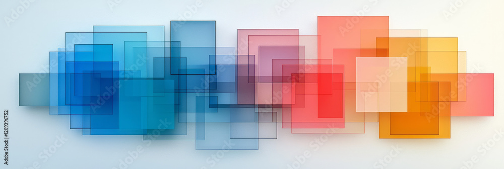 Poster a contemporary abstract design featuring a 3d geometric structure of stacked squares in vibrant colo