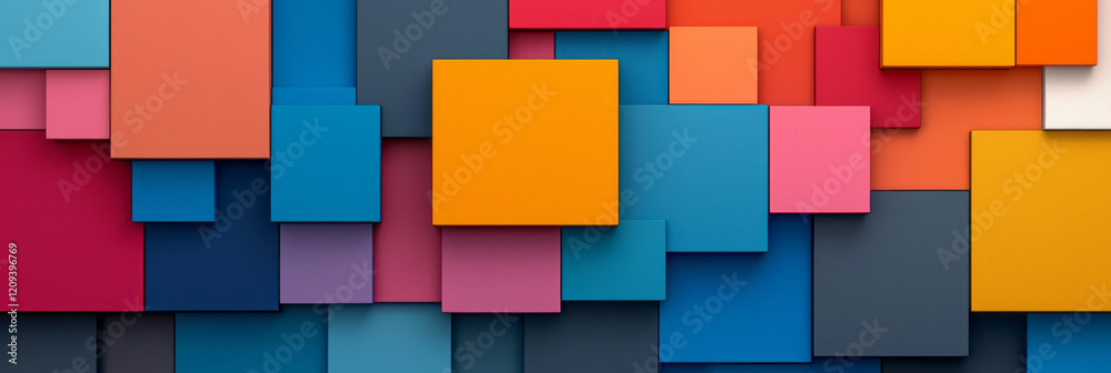 Aufkleber a contemporary abstract design featuring a 3d geometric structure of stacked squares in vibrant colo