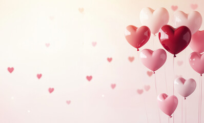 Romantic Heart Balloons on Soft Pink Background for Valentine's day