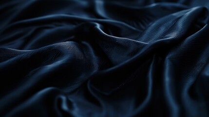 Fototapeta premium Stunning Close-Up of Elegant Black Satin Fabric with Smooth Texture and Subtle Light Reflections for Fashion, Textile, and Design Applications