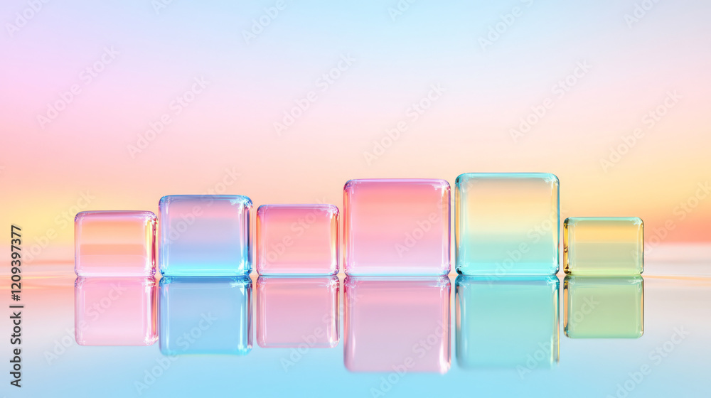 Leinwandbilder an artistic portrayal of floating multicolored glass squares with a soft focus background, creating 