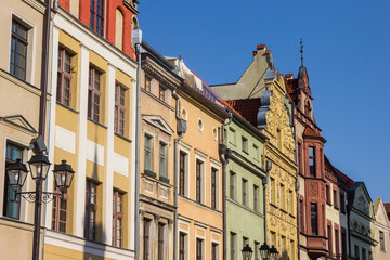 Colorful facades on historic houses in Torun, Poland