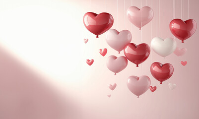 Romantic Heart Balloons on Soft Pink Background for Valentine's day