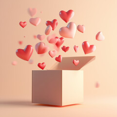 Gift box with hearts. Happy Valentine's Day  greeting card design