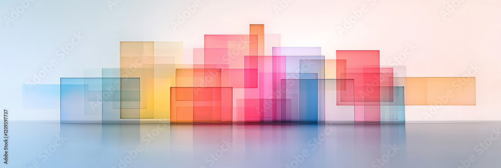 Leinwandbilder a captivating abstract artwork featuring floating glass squares in bold colors with a soft focus eff