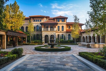 Obraz premium Luxury Mansion Courtyard Fountain Estate