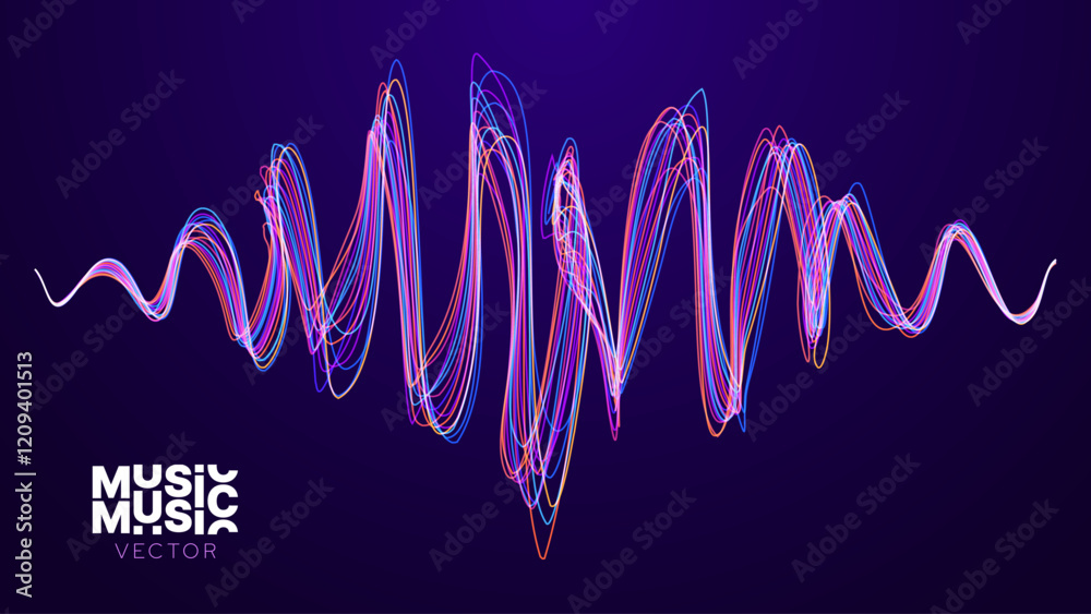 Poster Abstract Digital EQ Music Equalizer. Sound Wave Design Element. Speaking Sound Wave Vector Illustration. Artificial Intelligence AI Assistant Voice Visualization.