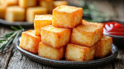 "Crispy Chicken Nuggets with Ketchup on Wooden Table: A Tempting Dark Background Delight"