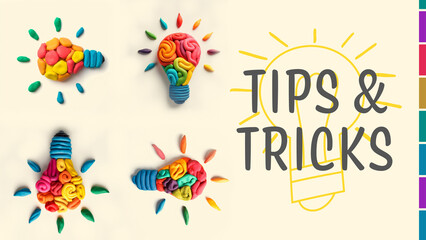 Naklejka premium Tips And Tricks Colorful Clay Bulbs Left Text Horizontal 