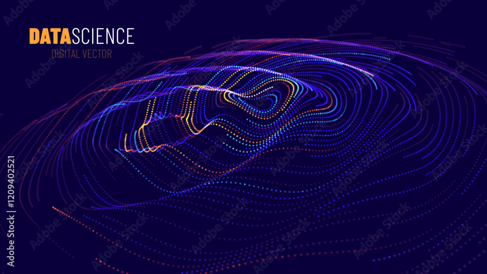Aufkleber Digital Wave Circle Audio Lines Grid Big Data Background. Spreading Sound Waves Circles. Visual Data. Futuristic Circular Sound Wave. Big Data Visualization. 3D Virtual Space VR Cyberspace. Vector.