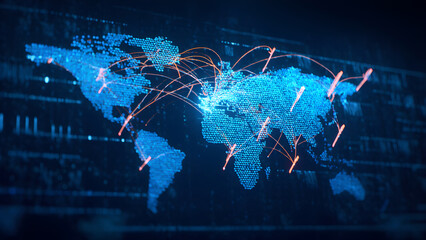 A dynamic infographic showcasing interconnected data nodes, representing global communication and analytics.
