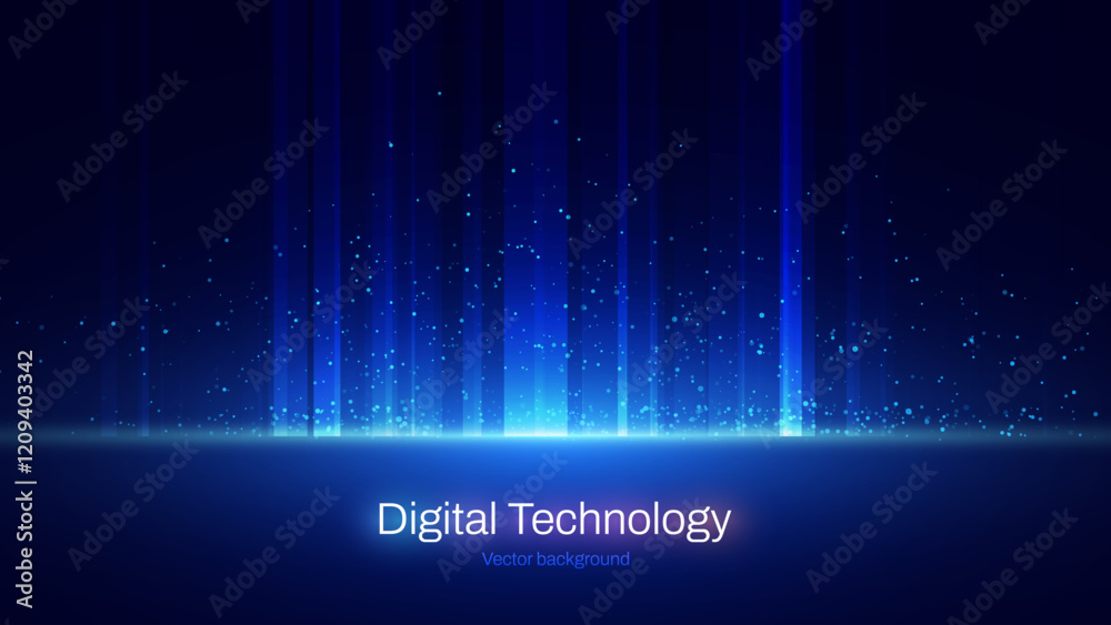 Poster Abstract Digital Technology or Science Background. Blue Perspective Grid with Light Effects. Vector for Your Graphic Design.