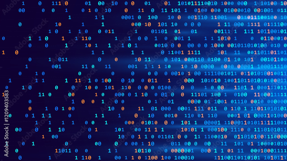 Aufkleber Abstract Numbers Matrix Background. Binary Computer Machine Code. Coding Programming Hacker Concept. Computer Science or Network Security Education Vector Background Illustration.