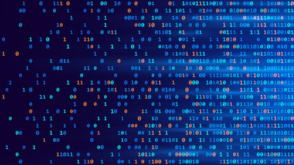 Abstract Numbers Matrix Background. Binary Computer Machine Code. Coding Programming Hacker Concept. Computer Science or Network Security Education Vector Background Illustration.