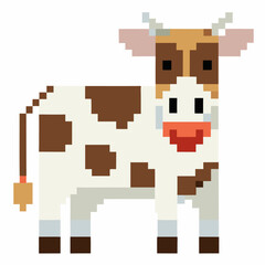 Pixel Art Cow Retro Farm Animal Illustration with Brown Spots