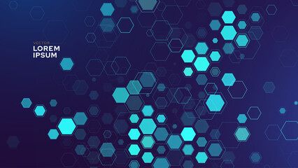 Abstract Digital Blue Hexagons Business or Science Background. Medical Research or Tech Innovation Online Webinar Presentation Event. Conference or Forum Vector Illustration Backdrop.