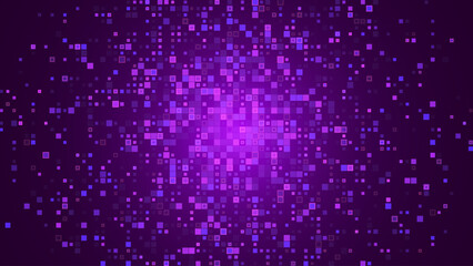 Digital Purple Pixel Explosion. Abstract Virtual Cyber Space Data Flow. Halftone Pixel Effect Round Explosion. Vector Illustration.
