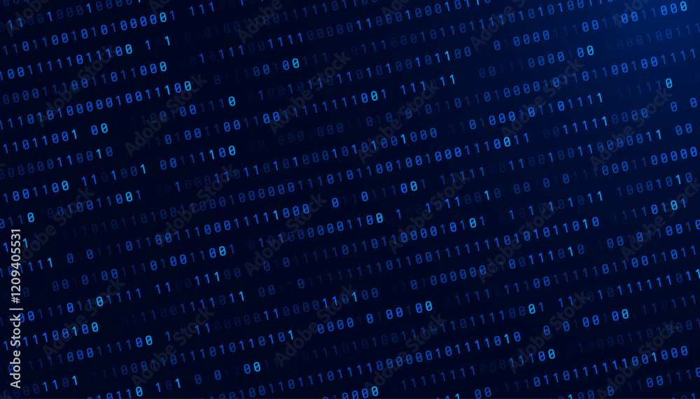Fototapete Blue Binary Data Software Programming Code Background. Random Parts of Program Code. Digital Data Technology Concept. 1 0 Machine Code. Random Binary Data Matrix Wide Vector Illustration.