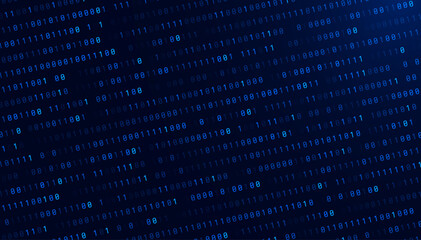 Blue Binary Data Software Programming Code Background. Random Parts of Program Code. Digital Data Technology Concept. 1 0 Machine Code. Random Binary Data Matrix Wide Vector Illustration.