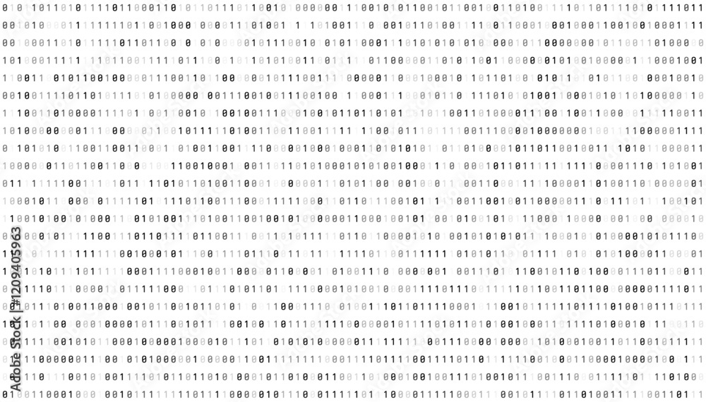 Aufkleber Abstract Matrix Binary Stream Code. White Binary Code Matrix. 0 and 1 Numbers Wallpaper. Computer Science Bg. Graphic Data Decryption Algorithm Coding Hacker Concept. Vector Illustration.