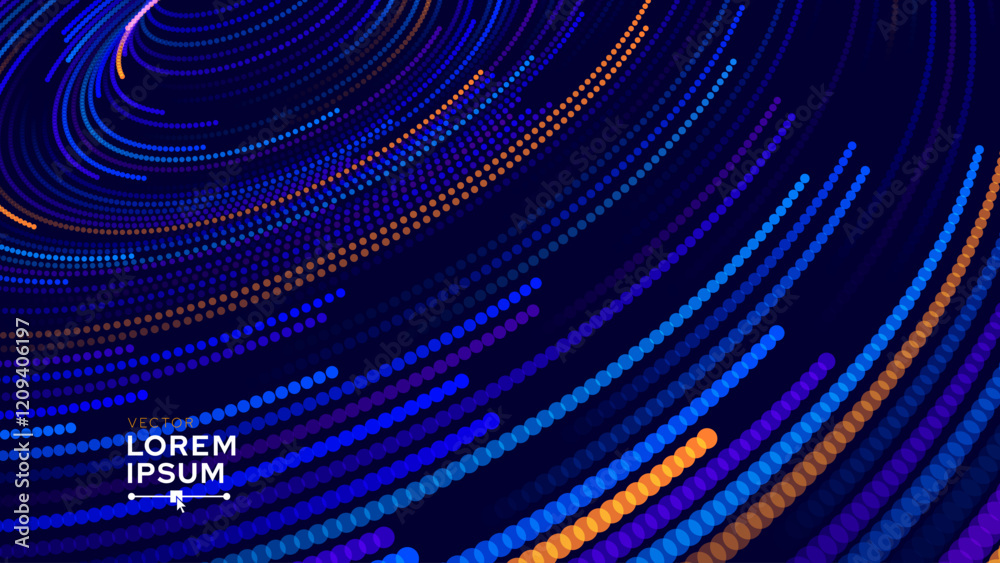 Poster High Speed Light Particles Internet Data Background. Digital Road Fast Speed Internet Broadband Data Flow Concept. Light Arc Turn Twist Bend Effect. Vector Illustration.