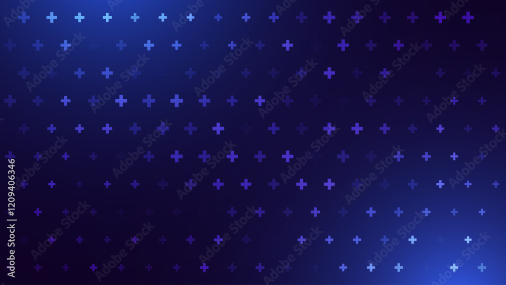 Poster Blue Mathematical Plus Symbols Pattern. Math Design Elements Background. Medical Tech Background. Vector Illustration.