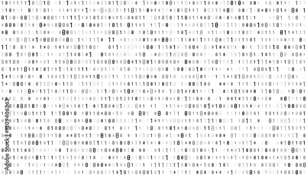 Fototapete Abstract Matrix Binary Stream Code. White Binary Code Matrix. 0 and 1 Numbers Wallpaper. Computer Science Bg. Graphic Data Decryption Algorithm Coding Hacker Concept. Vector Illustration.