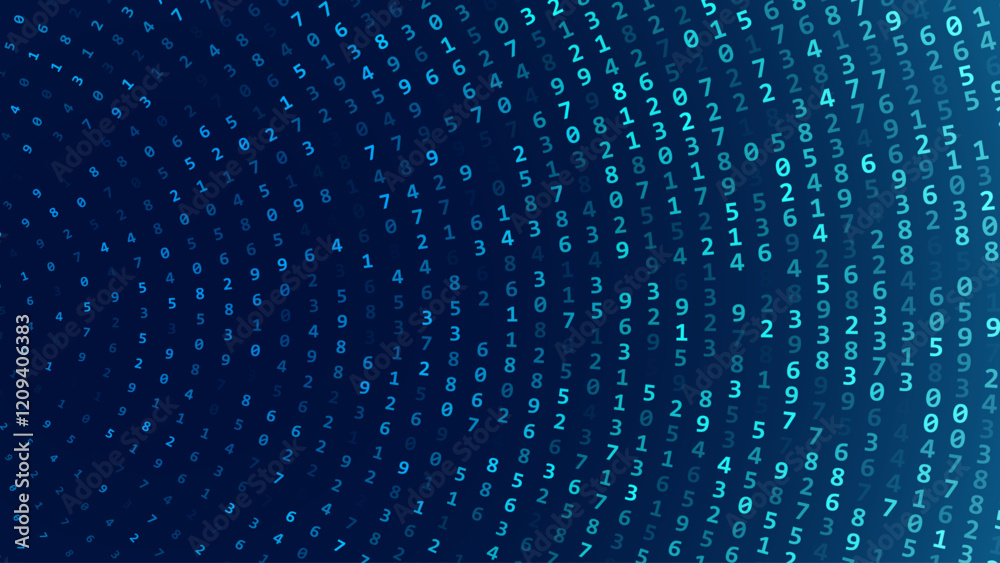 Aufkleber Abstract Numbers Circular Matrix Background. Binary Computer Machine Code On Arcs. Coding Programming Hacker Concept. Computer Science or Network Security Education Vector Background Illustration.