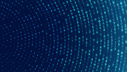 Abstract Numbers Circular Matrix Background. Binary Computer Machine Code On Arcs. Coding Programming Hacker Concept. Computer Science or Network Security Education Vector Background Illustration.