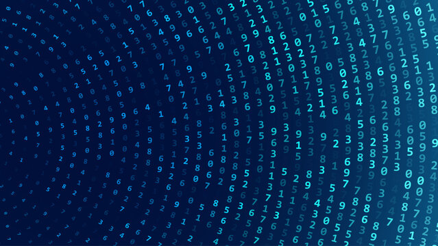 Abstract Numbers Circular Matrix Background. Binary Computer Machine Code On Arcs. Coding Programming Hacker Concept. Computer Science or Network Security Education Vector Background Illustration.