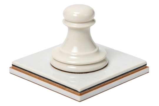 White ceramic chess pawn on a base isolated with transparent background