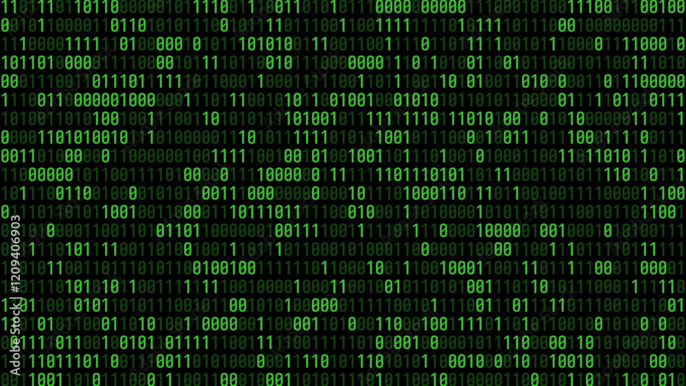 Fototapete Abstract Binary Software Programming Code Background. Random Parts of Program Source Code. Binary Digits Matrix. Digital Data Cyber Security Technology Concept. Ultra Wide Vector Illustration.