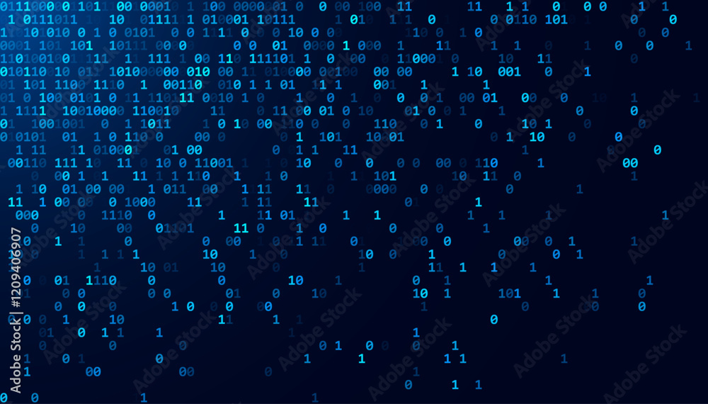 Fototapete Blue Binary Data Software Programming Code Background. Random Parts of Program Code. Digital Data Technology Concept. 1 0 Machine Code. Random Binary Data Matrix Wide Vector Illustration.