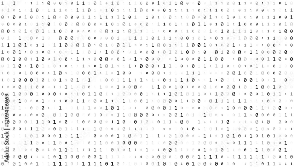 Leinwandbilder Abstract Matrix Binary Stream Code. White Binary Code Matrix. 0 and 1 Numbers Wallpaper. Computer Science Bg. Graphic Data Decryption Algorithm Coding Hacker Concept. Vector Illustration.
