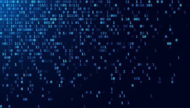 Blue Binary Data Software Programming Code Background. Random Parts of Program Code. Digital Data Technology Concept. 1 0 Machine Code. Random Binary Data Matrix Wide Vector Illustration.