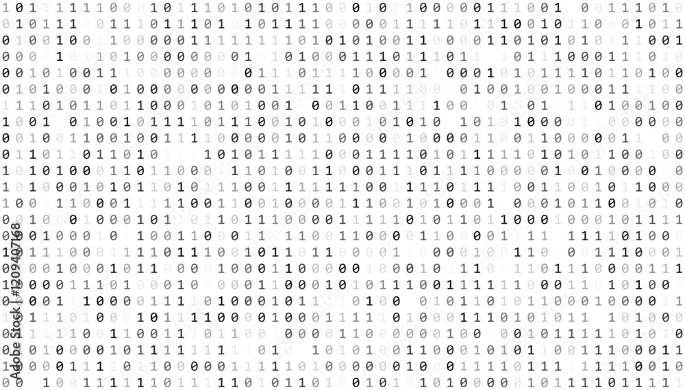 Fototapete Abstract Matrix Binary Stream Code. White Binary Code Matrix. 0 and 1 Numbers Wallpaper. Computer Science Bg. Graphic Data Decryption Algorithm Coding Hacker Concept. Vector Illustration.