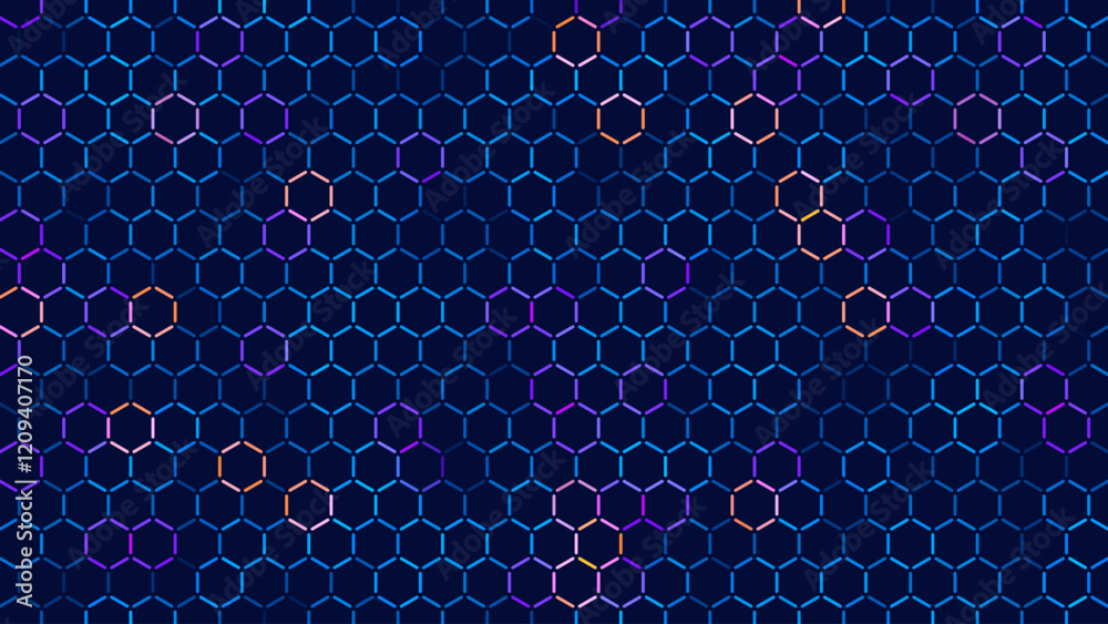 Fototapete Hexagonal Abstract Technology Background. Hexagons Pattern for Hi-Tech Communication Design. Hi-tech Cyber Hexagon Sci-Fi Game Banner Grid. Vector Illustration