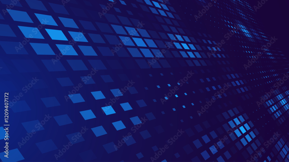 Poster Blue Tech Finance Fintech Background Abstract Pixel Pattern. Abstract Business Tech Science Pixel Glow Mosaic Vector Backdrop.