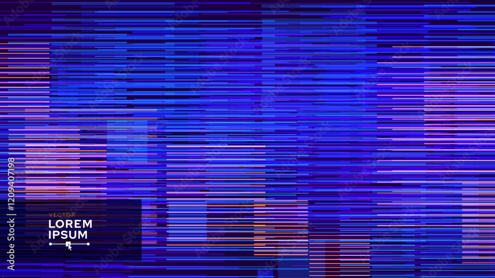 Poster Abstract Glitch Horizontal Lines Background. Unique Design Abstract Digital Noise Glitch Error Video Damage Texture. Aesthetics of Vaporwave or Cyberpunk Style. Vector Illustration.