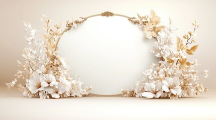 Elegant floral frame, cream background, studio shot, wedding invitation design