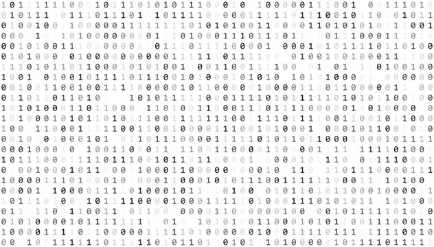 Abstract Matrix Binary Stream Code. White Binary Code Matrix. 0 and 1 Numbers Wallpaper. Computer Science Bg. Graphic Data Decryption Algorithm Coding Hacker Concept. Vector Illustration.