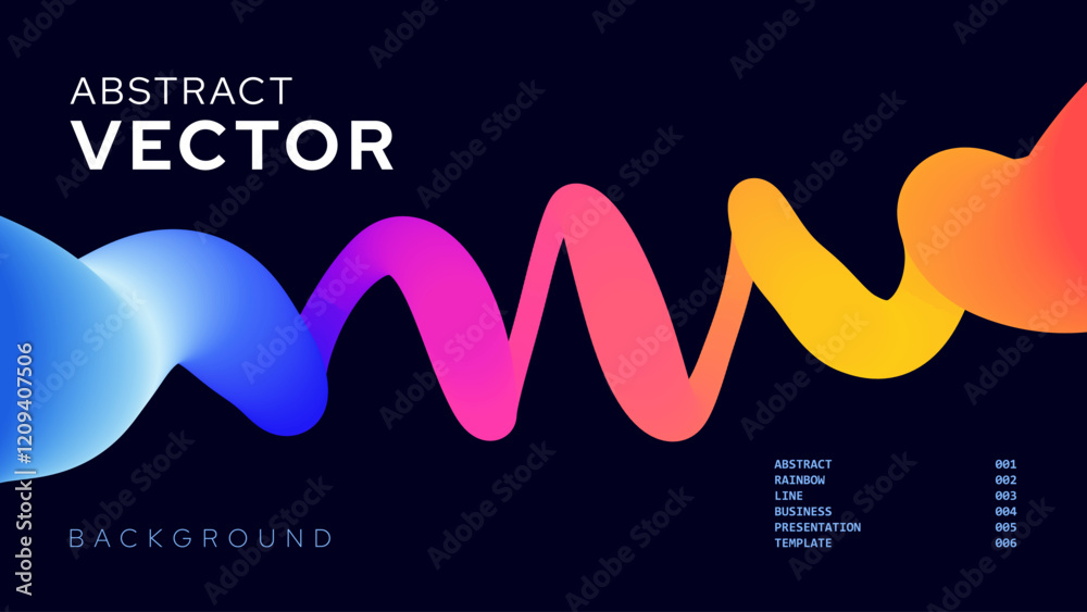 Aufkleber Abstract Background with Multicolored 3D Ribbon Line. Wavy Geometric Shape Creative Design for Poster, Banner, Presentation, Flyer, Brochure. Dynamic Art Vector Illustration.