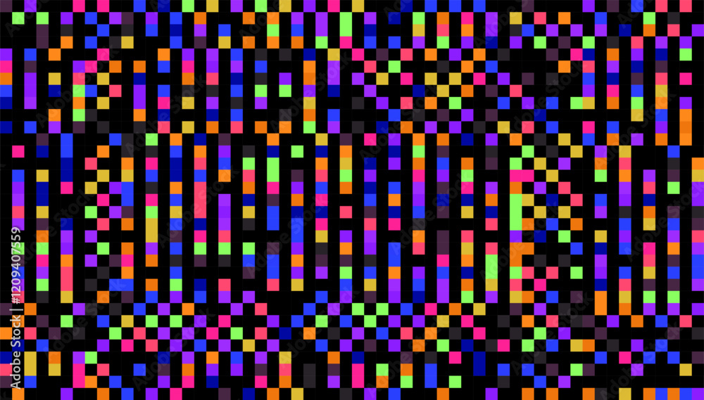 Aufkleber Colorful Rainbow Glitch Screen Effect. Abstract Digital Pixel Crosses Noise Glitch Error. Overlay Texture Effect Illustration. Vector Background.