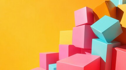 Obraz premium Colorful Cubes Stacked on Bright Yellow Background