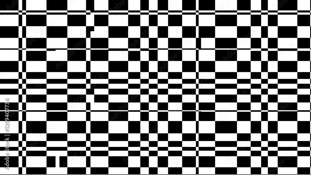 Poster abstract black and white pattern with warped checkers grid. contrasty optical psychedelic illusion. 