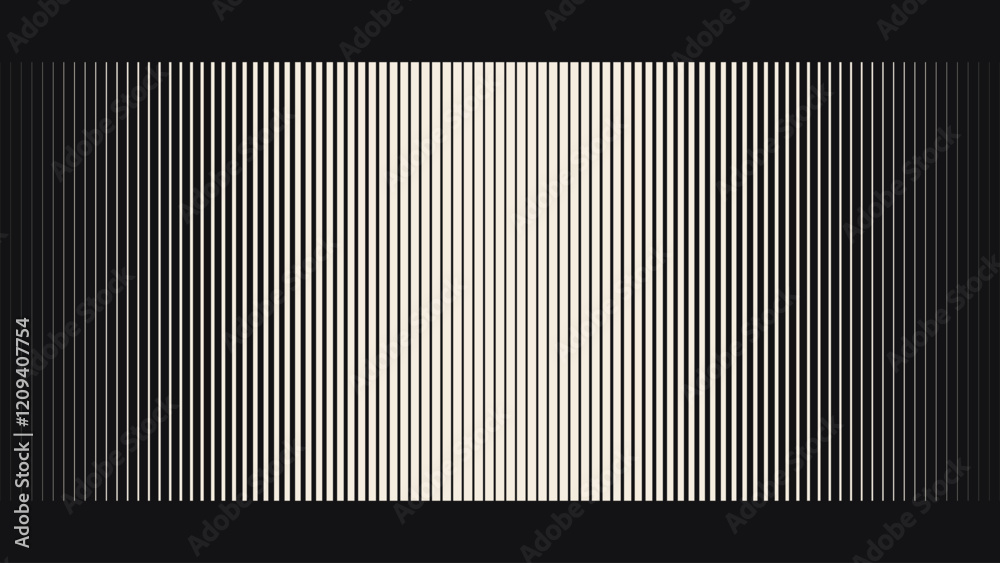 Poster Line Halftone Gradient Effect Pattern. Vertical Straight Lines Background. Black and White Abstract Texture with Parallel Stripes Thick to Thin. Vector Illustration.